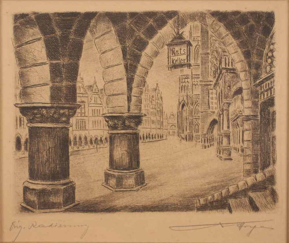 Appraisal: ETCHING - On oaktag view of Ratskeller entrance with gothic