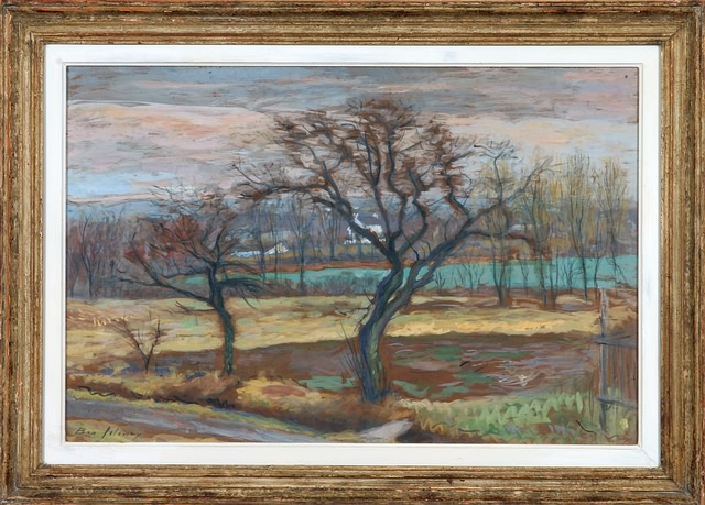 Appraisal: Cherry Trees landscape casein on board x SLL th Annual