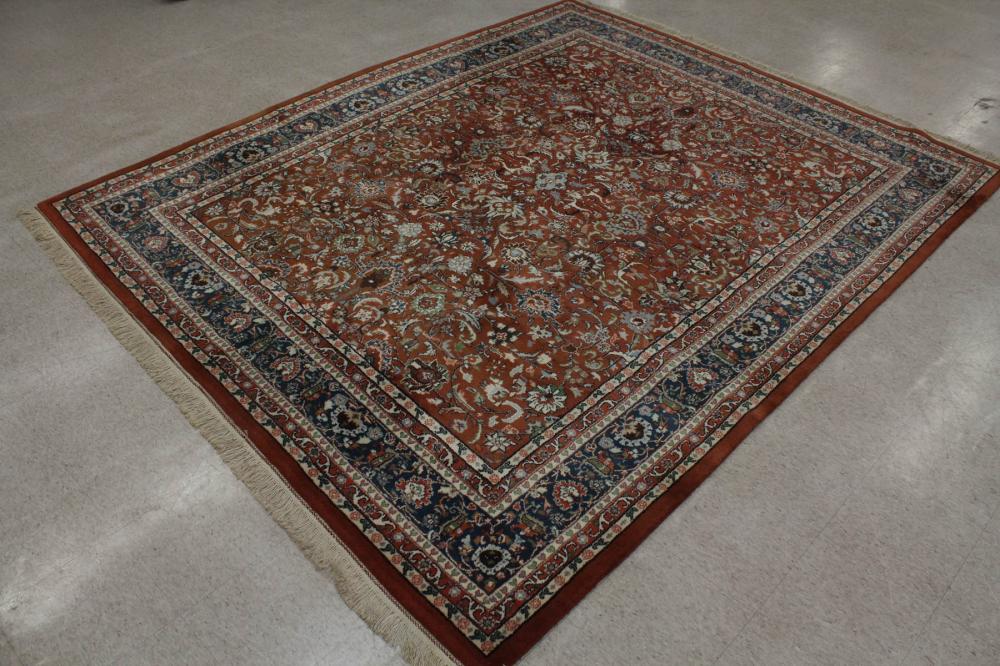 Appraisal: HAND KNOTTED ORIENTAL CARPET Indo-Persian overall floral design on rose