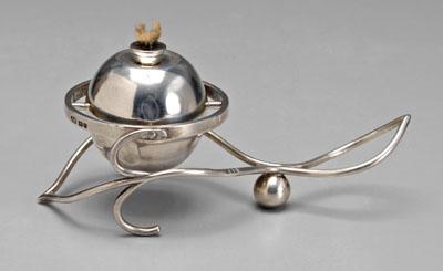 Appraisal: English silver cigar lamp wire and ball frame gimbaled ball