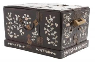 Appraisal: An Asian Mother-of-Pearl Inlaid Jewelry Box the top opening to