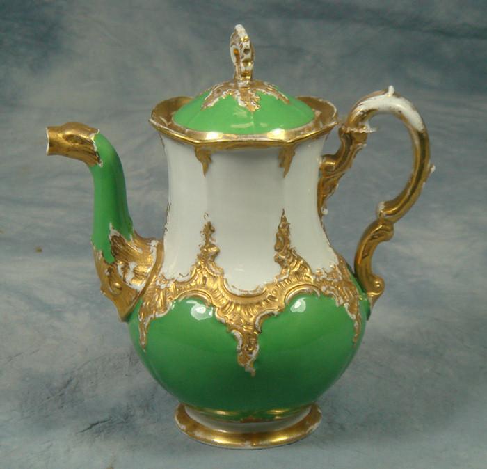 Appraisal: Meissen teapot green and gilt decoration bird head spout no