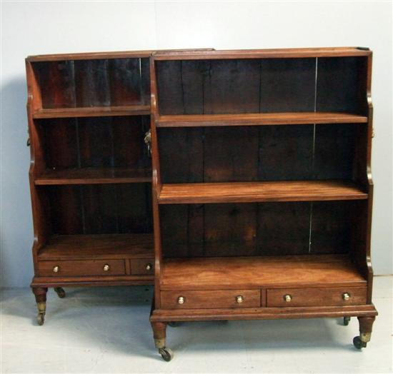 Appraisal: Pair of th century mahogany waterfall bookcases with two drawers