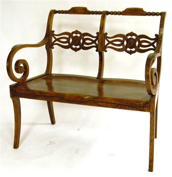 Appraisal: Settee grain painted pierced and carved double back rest rolled