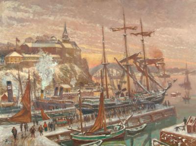 Appraisal: EDVARD KARL DIRIKS Oslo Harbour signed and dated x stained