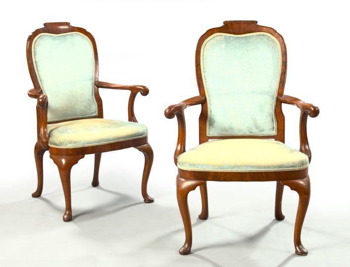 Appraisal: Pair of Queen Anne-Style Mahogany Armchairs early th century each