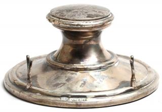 Appraisal: th Century Weighted Silver Inkwell Sterling silver inkwell with plastic