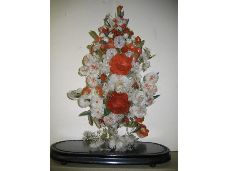 Appraisal: VICTORIAN FEATHER FLORAL ARRANGEMENT Executed in various colors of feather