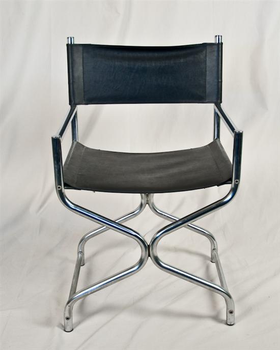 Appraisal: Contemporary Chrome and Black Faux Leather Director's Chair