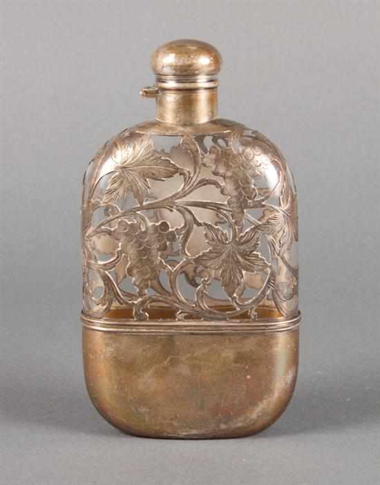 Appraisal: American reticulated engraved silver on colorless glass flask Alvin early