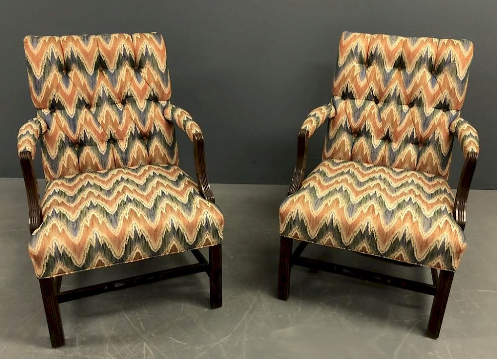 Appraisal: Pair of Chippendale Style Mahogany Open Armchairs Pair of Chippendale