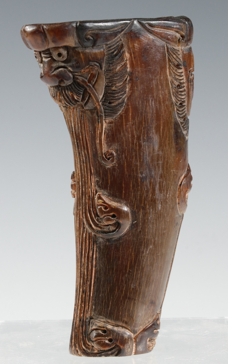 Appraisal: TH C CHINESE RHINO HORN CUP Carved in the form