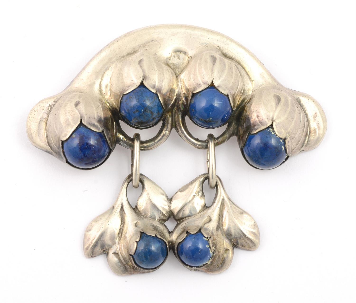 Appraisal: Evald Nielsen Sterling Silver and Lapis Lazuli Antique Brooch with