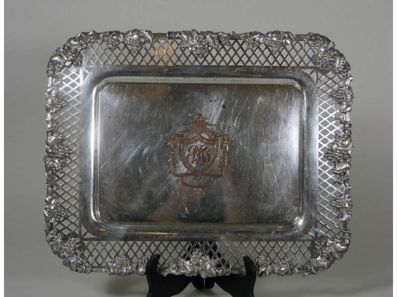 Appraisal: Silverplate Dresser Tray reticulated border with applied grape design central