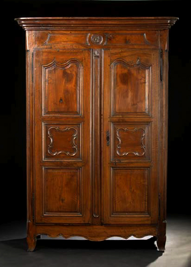 Appraisal: Louis XV-Style Provincial Fruitwood Armoire mid- th century the molded