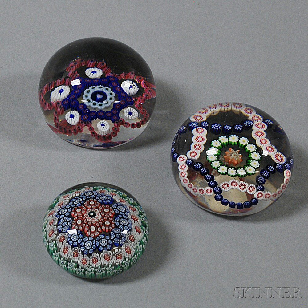 Appraisal: Three Antique Art Glass Paperweights France th century one with