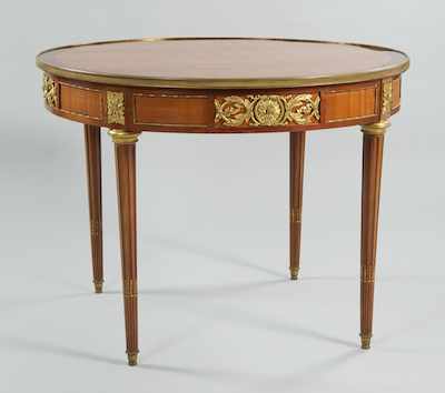 Appraisal: A Neoclassical Parquetry Center Table with Bronze d'Ore Mounts Apprx