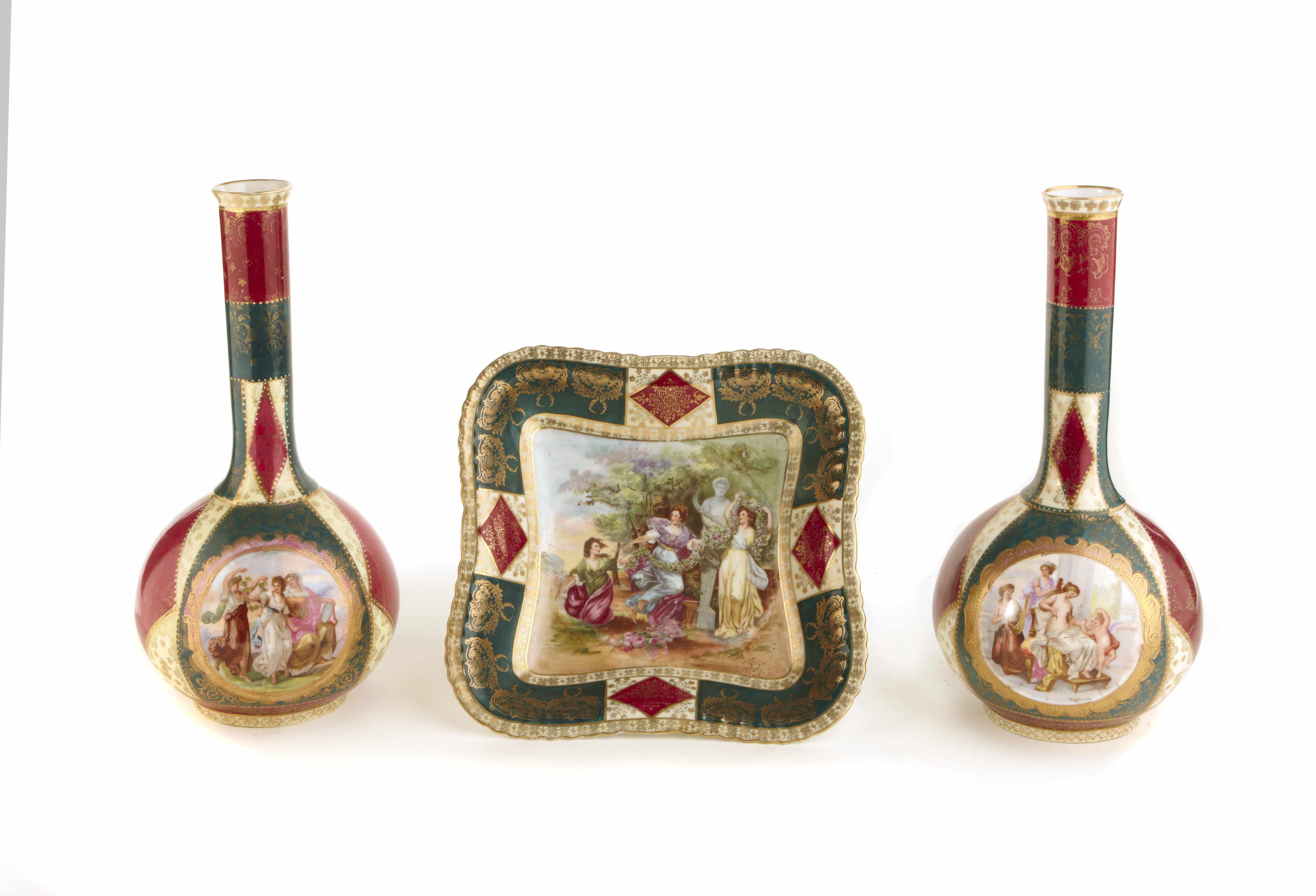 Appraisal: Property of various owners A Vienna style porcelain garniture Comprising