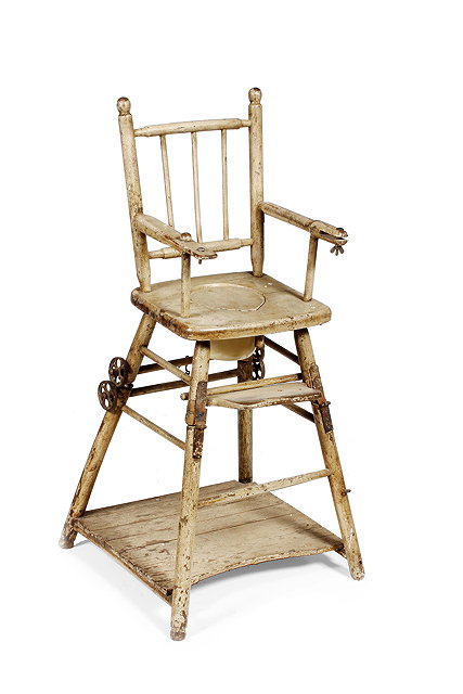 Appraisal: A VICTORIAN PAINTED PINE CHILD'S HIGH CHAIR with spindle back