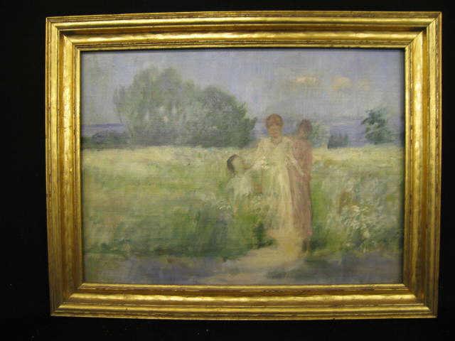 Appraisal: Impressionistic Oil On Board Figures in The Field unsigned image