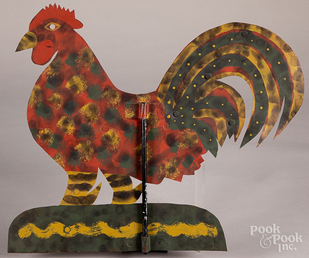 Appraisal: David Ellinger painted zinc rooster weathervane David Ellinger painted zinc