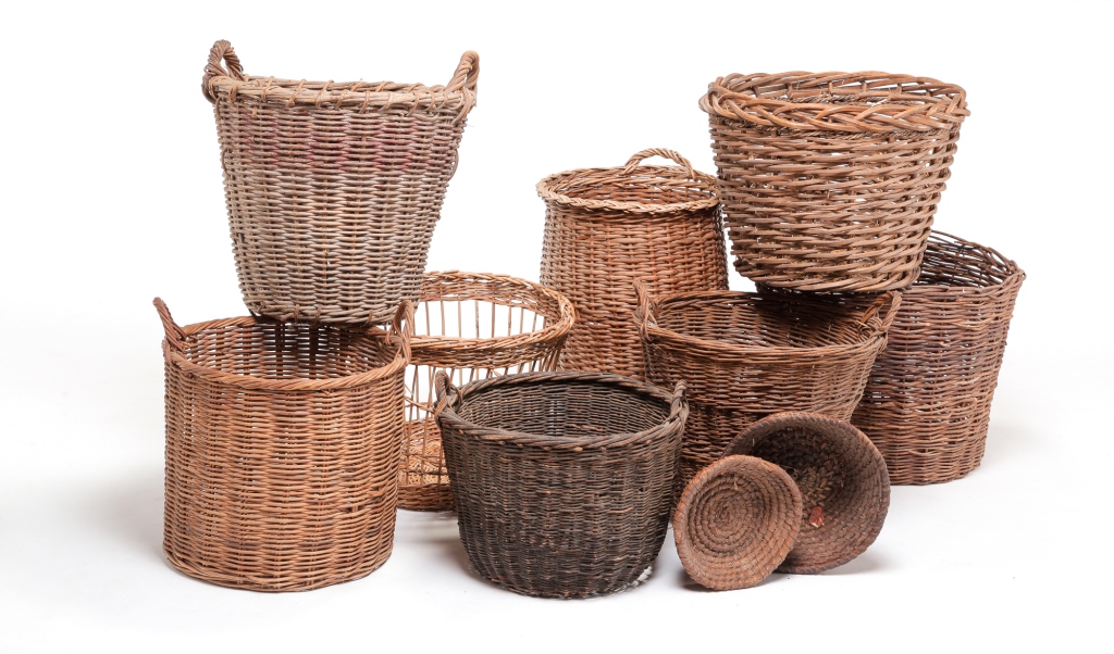 Appraisal: TEN AMERICAN BASKETS Ca Eight laundry baskets and two round