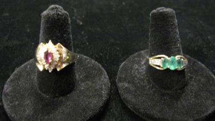 Appraisal: Two karat yellow gold and gem set ringsOne ring displays