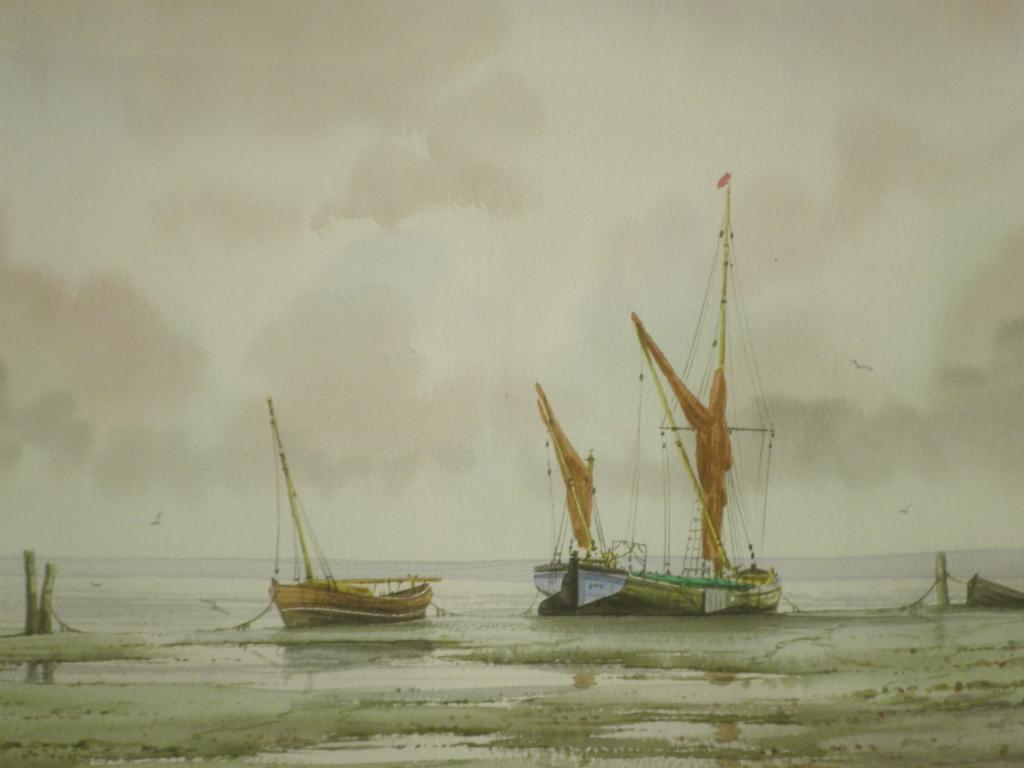 Appraisal: Alan WhiteheadFishing boats in low tidewatercolour signed cm x cm