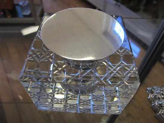 Appraisal: LARGE HARDY BROS STERLING SILVER AND CRYSTAL INKWELL