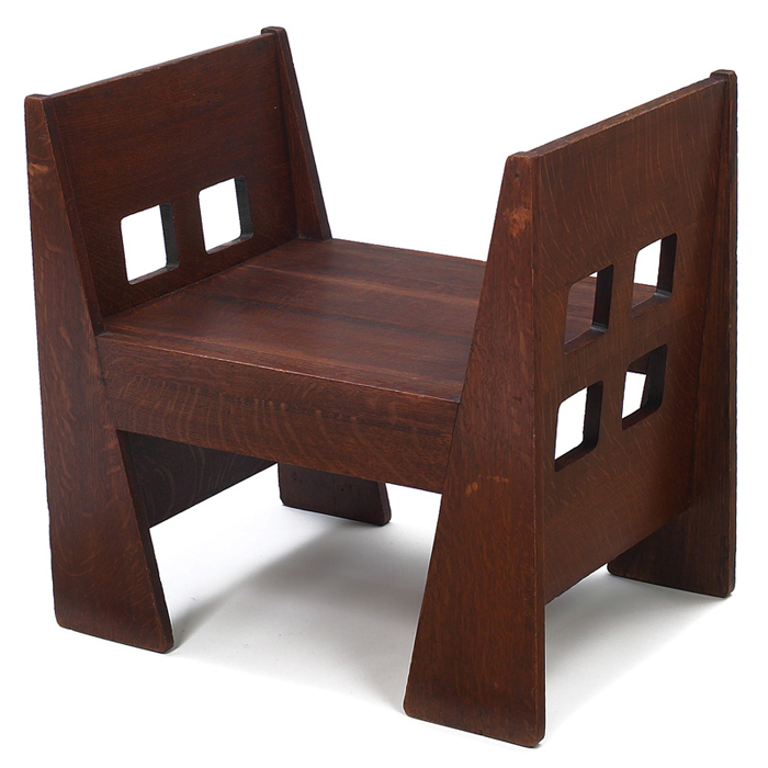 Appraisal: Limbert hall seat desirable form with four square cut-outs on