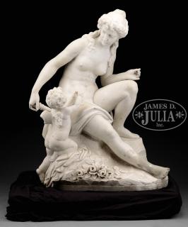 Appraisal: FINE CLASSICAL WHITE MARBLE STATUE OF A MAIDEN AND CHERUB