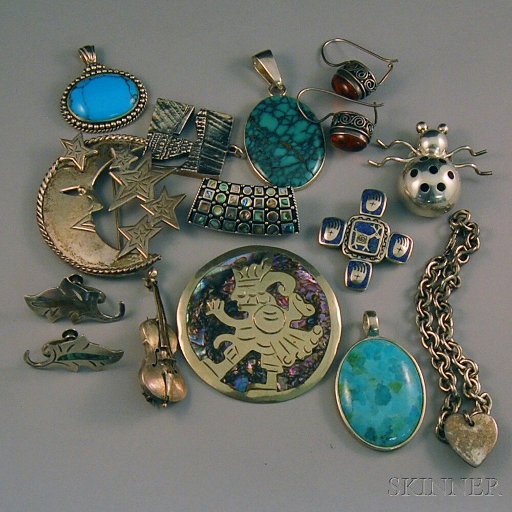 Appraisal: Small Group of Mexican and Southwestern-style Sterling Silver Jewelry including