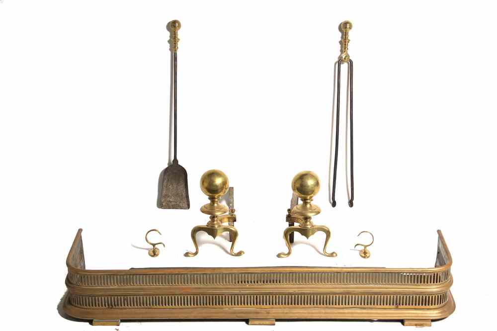 Appraisal: FEDERAL PERIOD FIREPLACE SET - Seven Piece Solid Brass Period