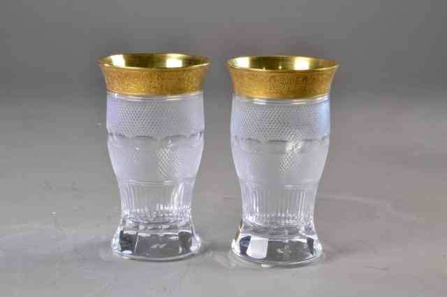 Appraisal: MOSER GLASSES WITH GOLD EMBOSSED RIMSPair of elegant matching heavy