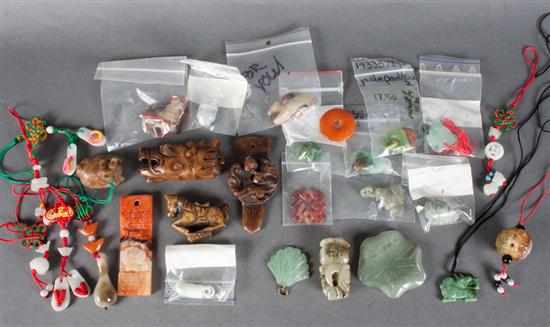 Appraisal: Large assortment of Chinese jade and hardstone animal pendants charms