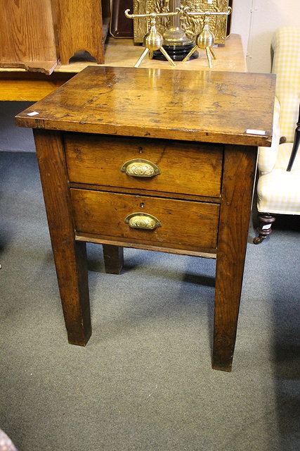 Appraisal: AN ANTIQUE OAK TWO DRAWER RUSTIC SIDE TABLE on square