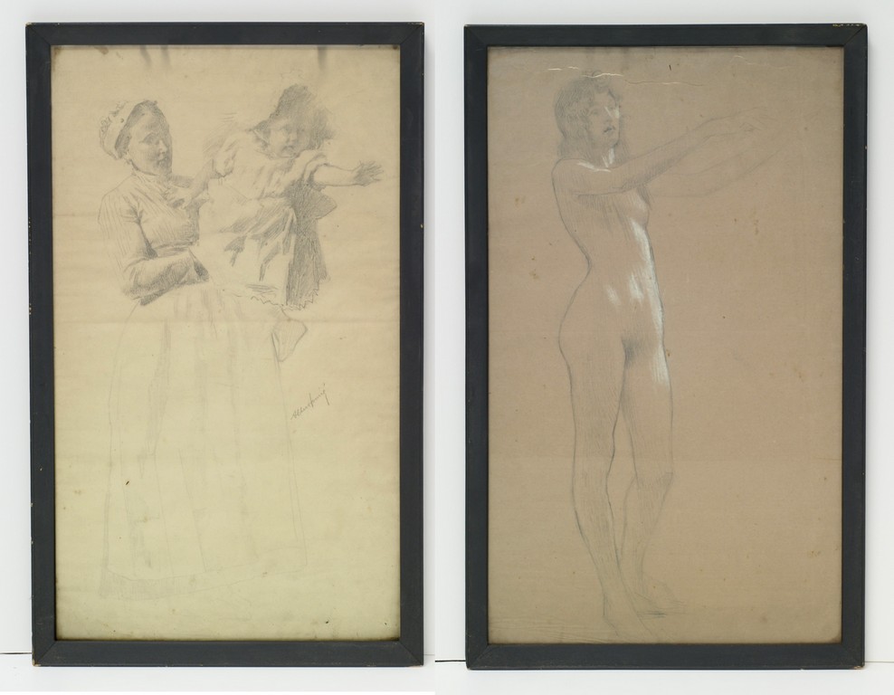 Appraisal: studio sketches Albert Fourie French - charcoal of a woman