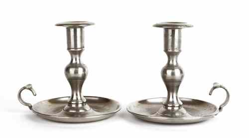 Appraisal: Pair of New York pewter candlesticks ca bearing the touch