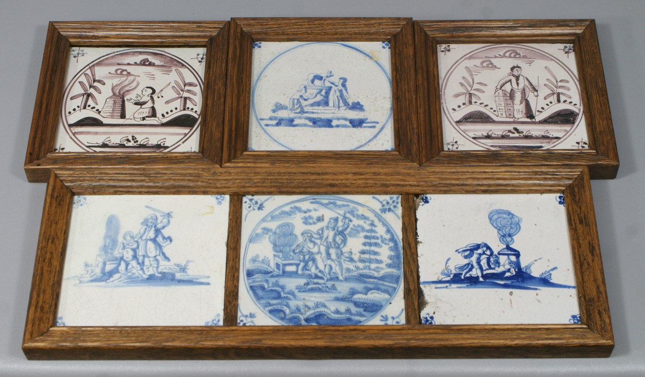 Appraisal: Delft tiles depicting various Judaica topics Sacrifice of Isaac Burning