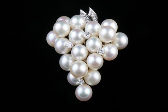 Appraisal: K WHITE GOLD CULTURED PEARL AND DIAMOND GRAPE CLUSTER DESIGN