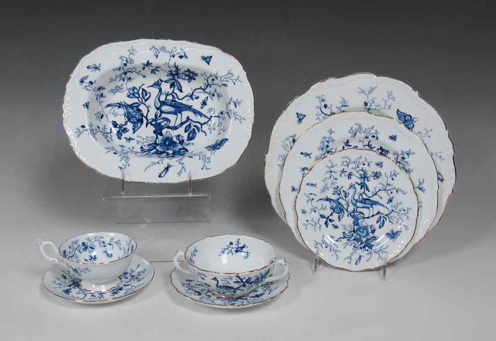 Appraisal: COALPORT ''CAIRO'' BLUE ON WHITE CHINA SERVICE Gold rimmed scalloped