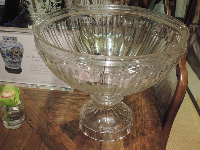 Appraisal: A LARGE FLUTED GLASS COMPORT raised on a faceted foot