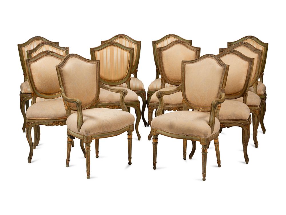 Appraisal: An Assembled Set of Twelve Venetian Painted Dining Chairs An