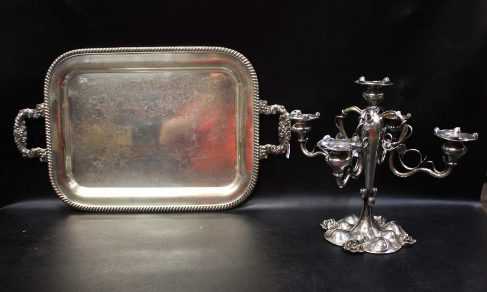 Appraisal: TWO SILVER PLATED TABLEWARE ITEMS includes the Art Nouveau style