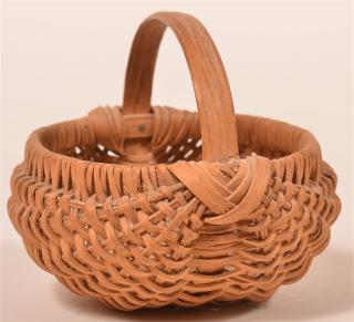 Appraisal: Antique Woven Miniature Oak Splint Berry Basket Bentwood handle and