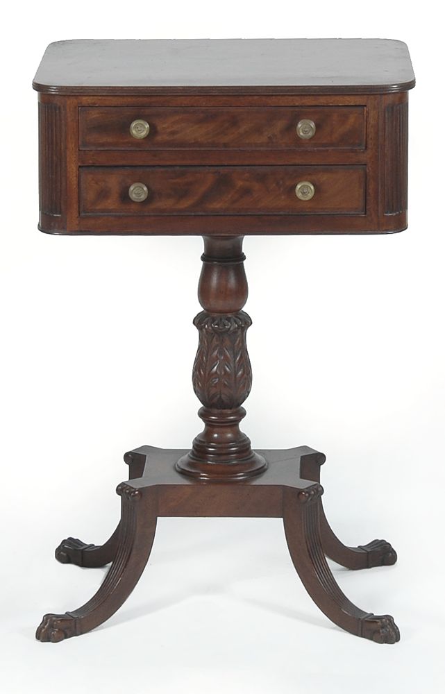 Appraisal: FEDERAL-STYLE TWO DRAWER STAND th CenturyIn mahogany Top with rounded