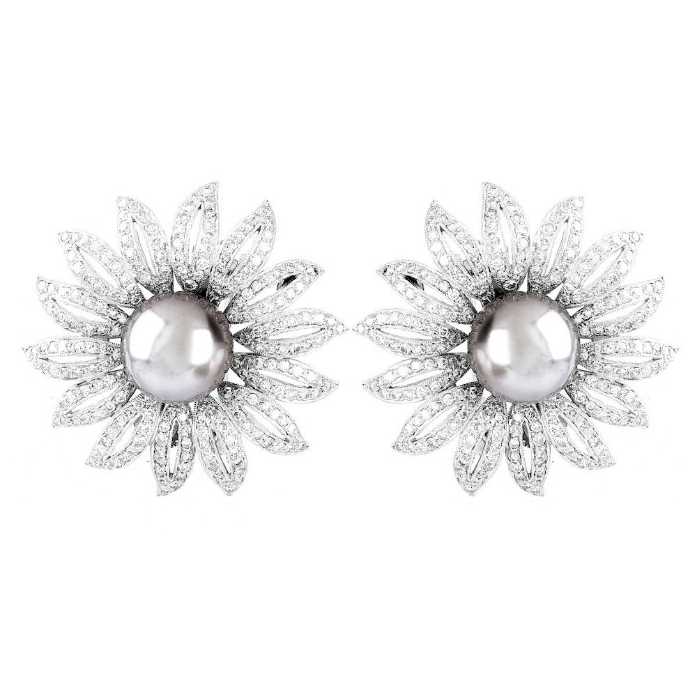 Appraisal: mm Pearl Diamond and K Earrings mm South Sea Gray