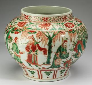 Appraisal: Chinese famille verte jar with court officials h Chinese famille