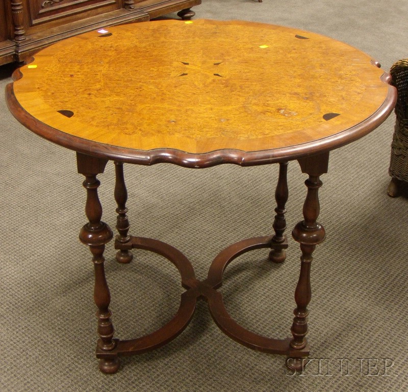 Appraisal: William Mary Style Inlaid Walnut and Burl Veneer Center Table