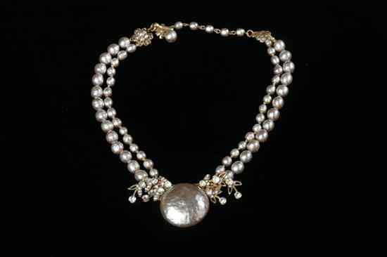 Appraisal: MIRIAM HASKELL FAUX PEARL AND RHINESTONE NECKLACE Signed Double strand